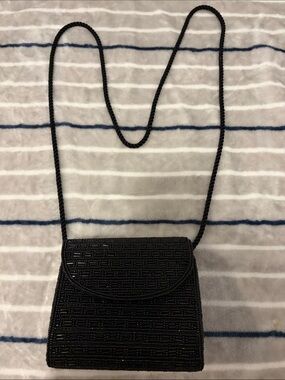 Black Beaded Crossbody Bag - Elegant Evening Purse